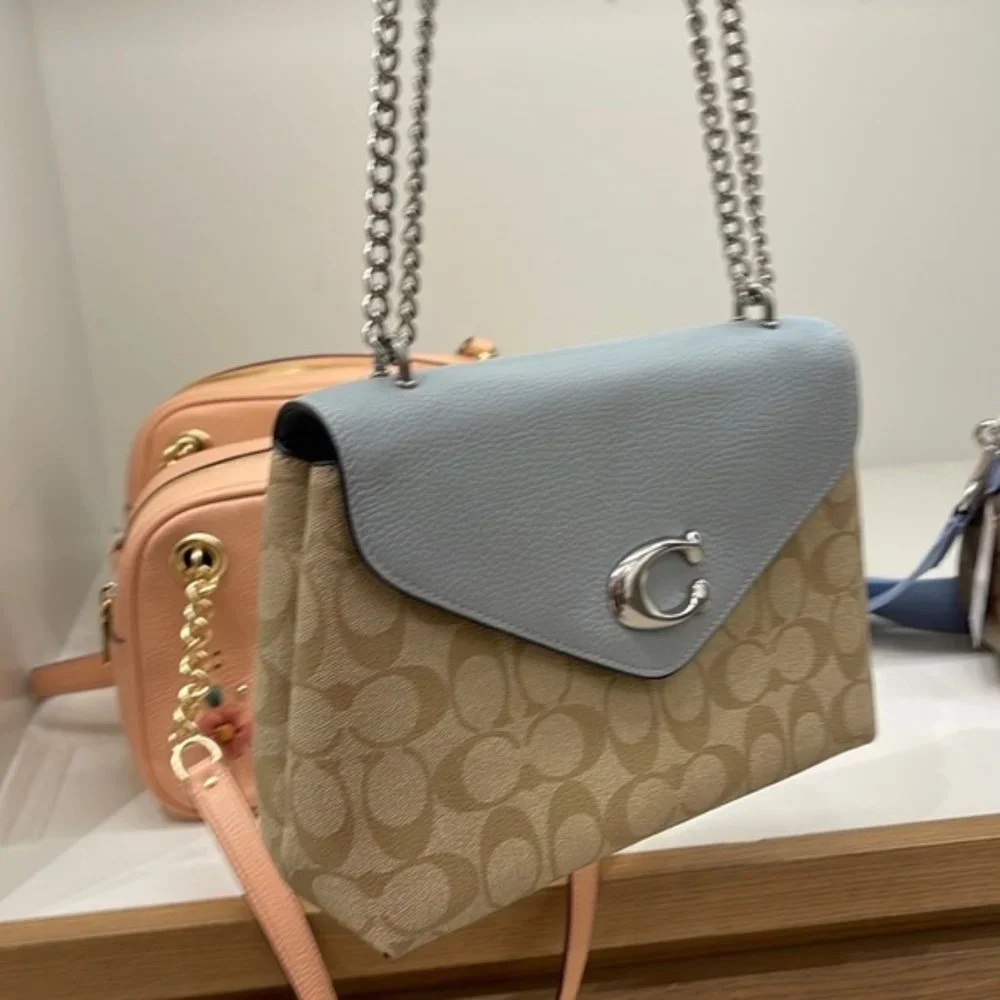 Coach Tammie Shoulder Bag In Signature Canvas Light Khaki / Light Teal - Picture 14 of 16